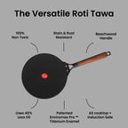 IndiChef Cast Iron ROTI Tawa Cooking Pan | for Roti Chapati Paratha Making Use | Flat Tawa for Kitchen Cooking | Metal Body Cooking Surface | Gas Stove Compatible Tawa with Handle Cooking Pan