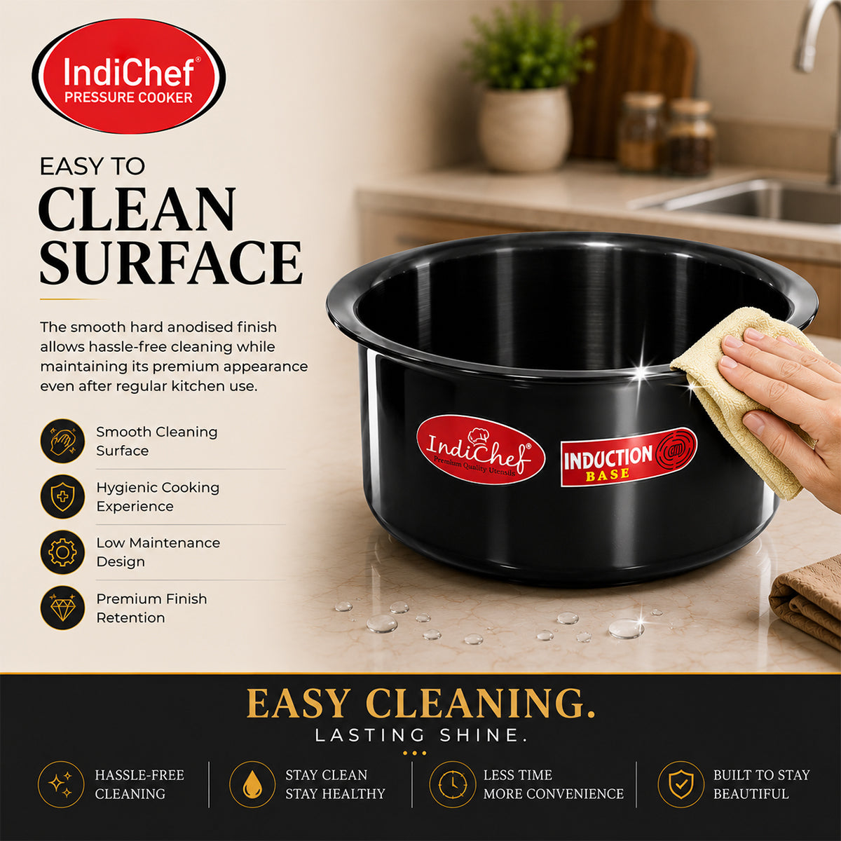 IndiChef Hard Anodised Top | Gas Stove & Induction Friendly |Metal Spoon Safe, Riveted Handle, Healthy Cooking, less Oil Use, Easy to Clean