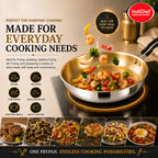 IndiChef Brass Triply Frypan in heavy weight with Lid | Gas Stove & Induction Friendly | Insulated Heat-Resistant Handle | Pure Pital/Brass Tea Pan with Triply body | Chemical-Free