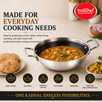 IndiChef Honeycomb triply Stainless Steel kadahi/kadhai with Lid | Heavy-Duty Base for Less-oil, Healthy Cooking | Suitable for Induction & Gas | Durable, Scratch-Resistant Surface | 60 month warranty
