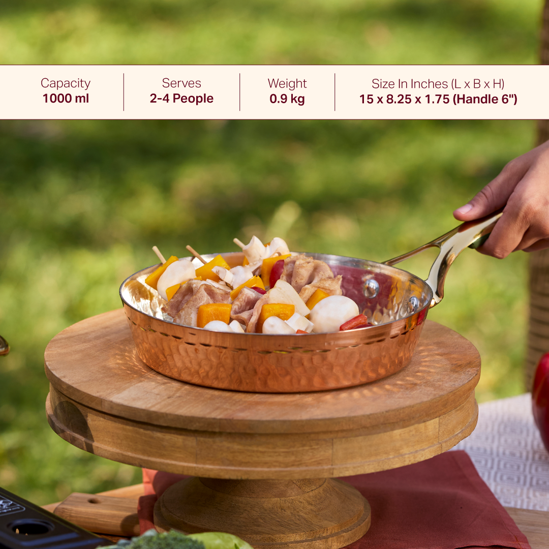 Copper Frypan (Frying Pan) with Insulated Brass Handle