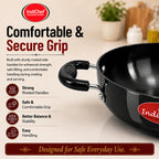 IndiChef Hard Anodised Kadhai with Lid | Gas Stove & Induction Friendly | Metal Spoon Safe | Riveted Handle | Easy to Clean |