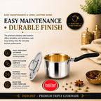IndiChef Brass Triply Saucepan Tea pan Milk pan in heavy weight with Lid | Gas Stove & Induction Friendly | Insulated Heat-Resistant Handle | Pure Pital/Brass Tea Pan with Triply body | Chemical-Free
