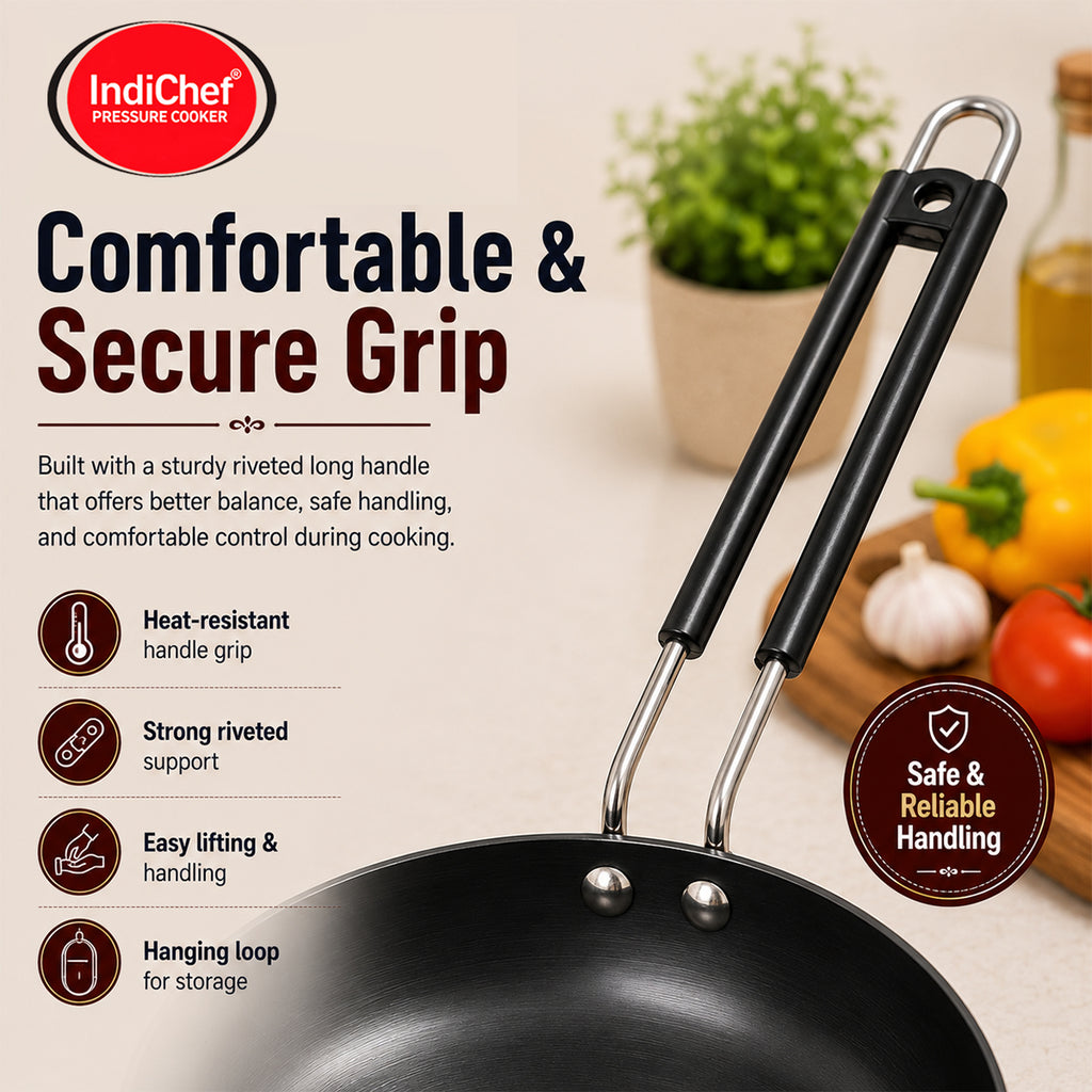 IndiChef Hard Anodised Frypan with Lid | Gas Stove & Induction Friendly |Metal Spoon Safe, Riveted Handle, Healthy Cooking, less Oil Use, Easy to Clean |