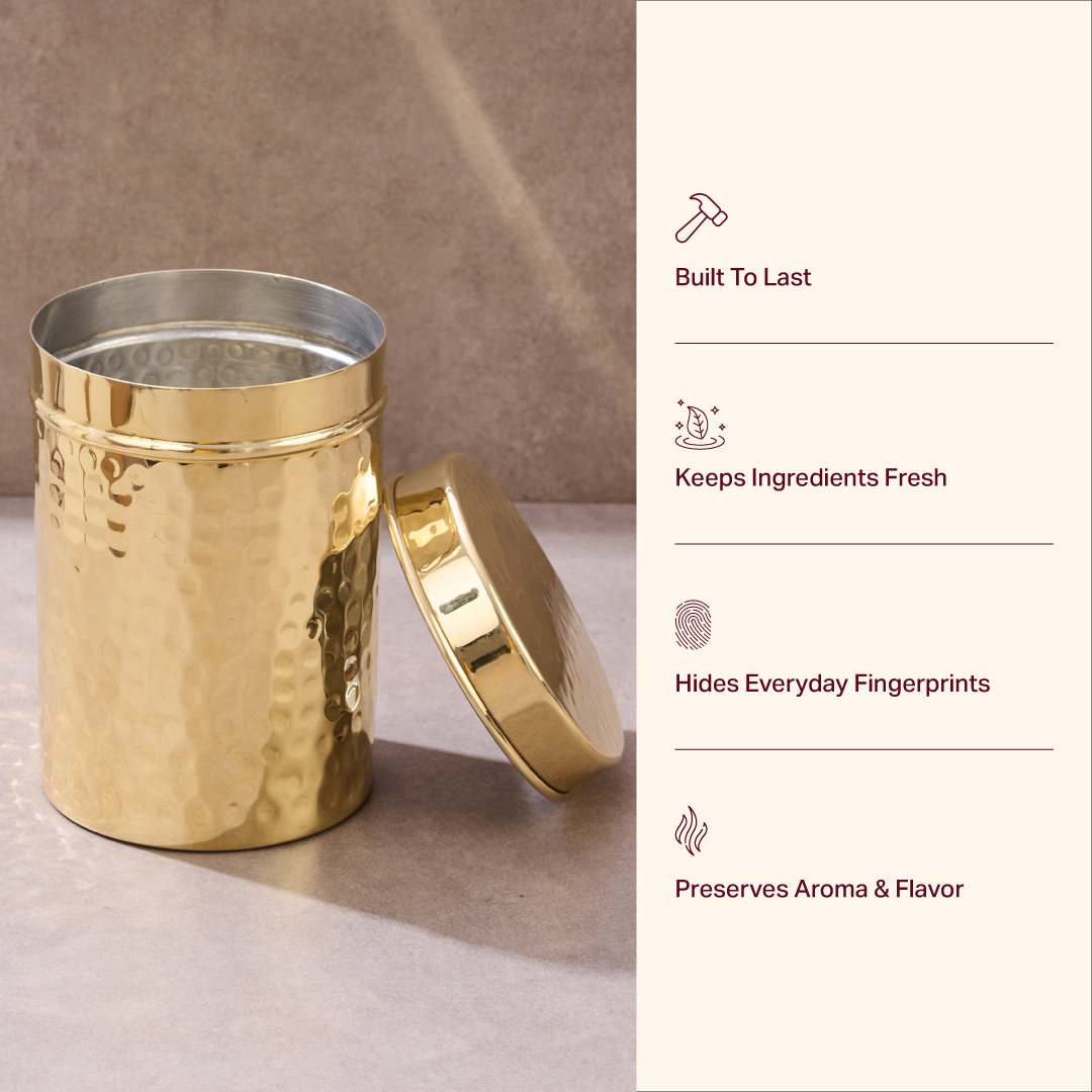 Pure Brass hammered storage canister with lid