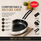 IndiChef Honeycomb Triply Stainless Steel Fry Pan with Lid | Heavy-Duty Base for Less-Oil, Healthy Cooking | Suitable for Induction & Gas | Durable, Scratch-Resistant Surface | 60 month warranty