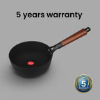 IndiChef Cast Iron Sauce Pan with Cover Cooking Pot | Milk Tea Boiling Heating Kitchen Use Gas Stove Induction Cooking | Stainless Steel Body Glass Lid Handle Grip Multipurpose Cooking Utensil