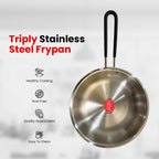 IndiChef Tri-Ply Stainless Steel Fry Pan | Heavy-Duty Base for Less-oil, Healthy Cooking | Suitable for Induction & Gas | Durable, Scratch-Resistant Surface |