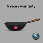 IndiChef Cast Iron Deep Frying Pan with Cover | Cooking Utensil for Frying Saute and Stir Cooking Use | Metal Kadai with Lid for Kitchen Cooking Tasks | Round Deep Pan for Oil Based Cooking Food
