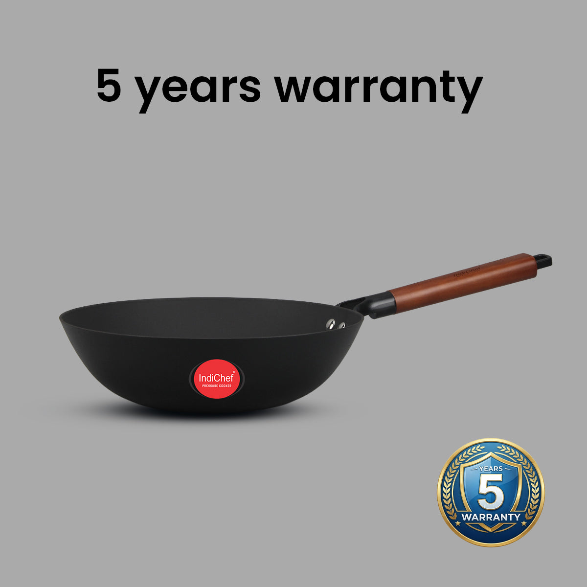 IndiChef Cast Iron Deep Frying Pan with Cover | Cooking Utensil for Frying Saute and Stir Cooking Use | Metal Kadai with Lid for Kitchen Cooking Tasks | Round Deep Pan for Oil Based Cooking Food
