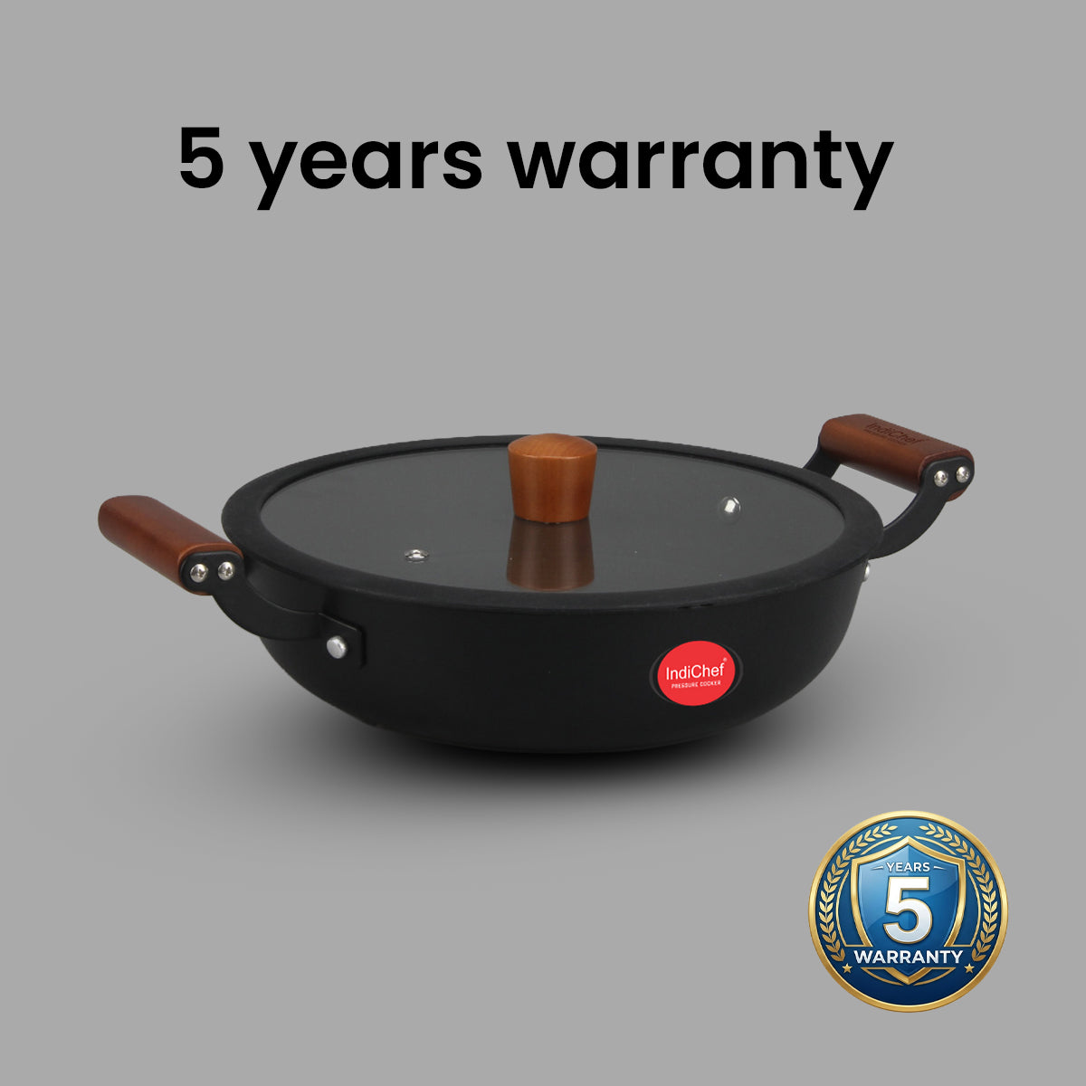 IndiChef Cast Iron Shallow Casserole with Cover Cooking Pan | Serving Cooking Storage Use Kitchen Gas Stove Induction Use | Glass Lid Side Handles Flat Base Multipurpose Cookware