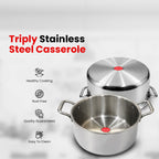 IndiChef Tri-Ply Stainless Steel Saucepot/Casserole | Heavy-Duty Base for Less-oil, Healthy Cooking | Suitable for Induction & Gas | Durable, Scratch-Resistant Surface |