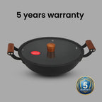 IndiChef Cast Iron Kadahi Cooking Pan with Lid | for Kitchen Frying Saute Cooking Use | Deep Kadhai with Cover | Metal Body Cooking Utensil | Gas Stove Compatible Cooking Pan with Handle and Lid