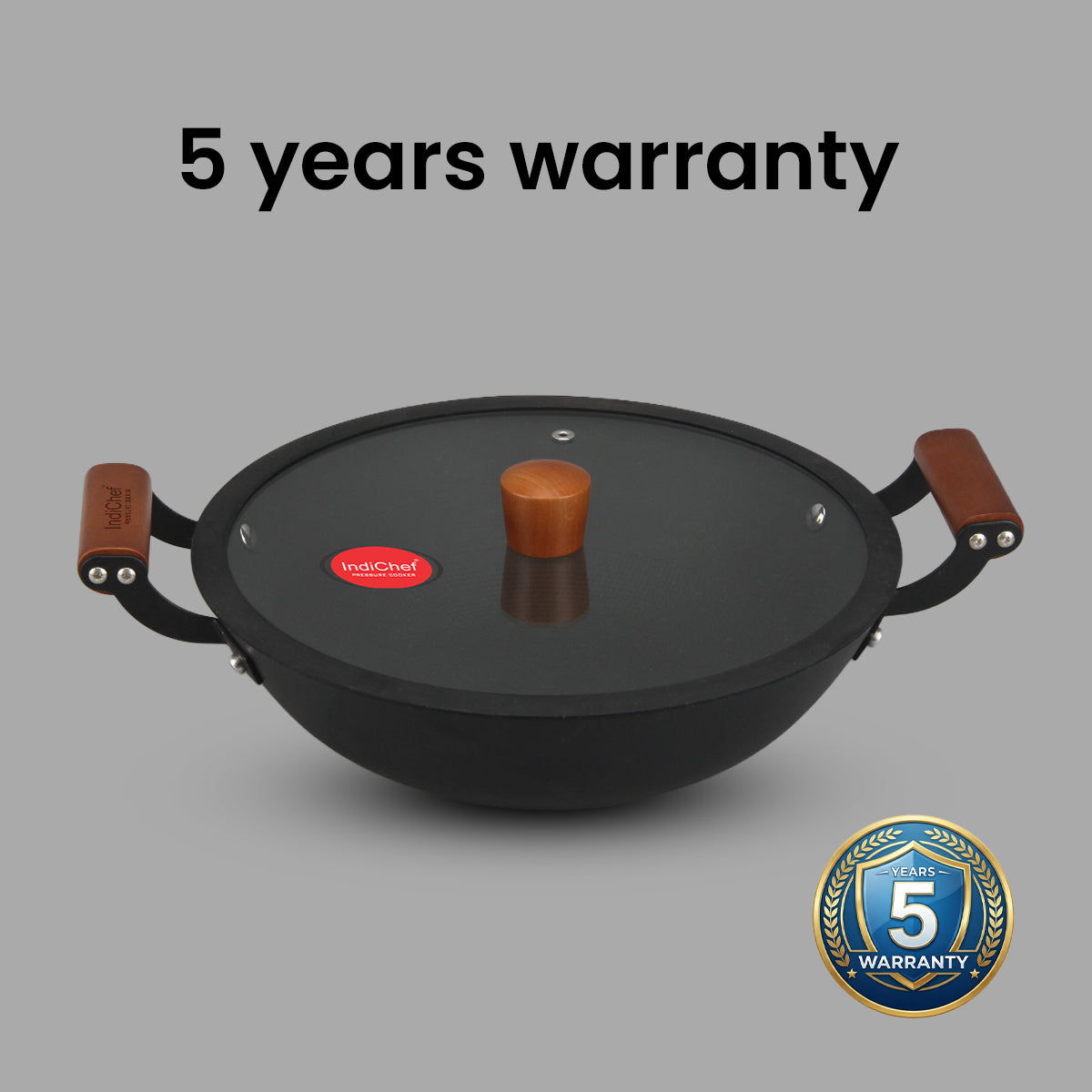 IndiChef Cast Iron Kadahi Cooking Pan with Lid | for Kitchen Frying Saute Cooking Use | Deep Kadhai with Cover | Metal Body Cooking Utensil | Gas Stove Compatible Cooking Pan with Handle and Lid