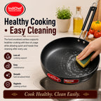 IndiChef Hard Anodised Frypan with Lid | Gas Stove & Induction Friendly |Metal Spoon Safe, Riveted Handle, Healthy Cooking, less Oil Use, Easy to Clean |
