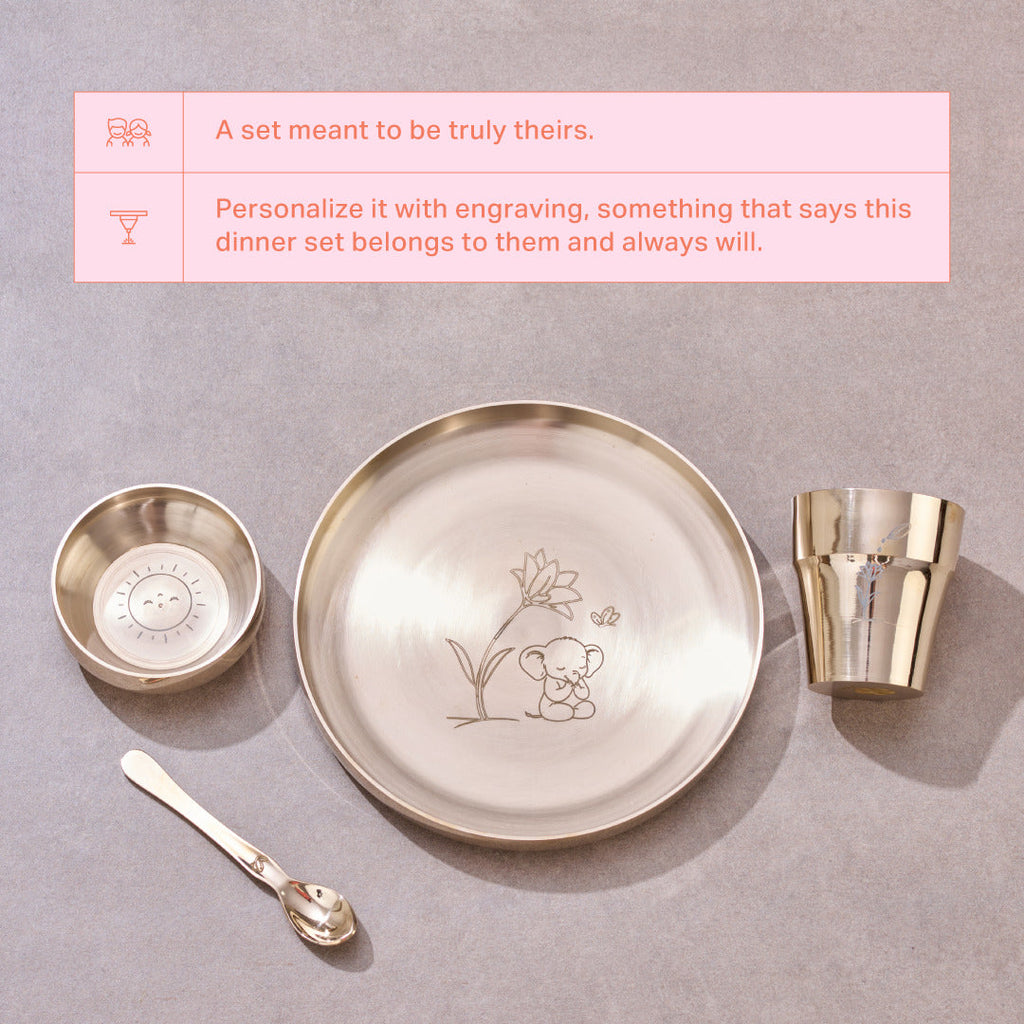 Kids Dinner Set Handcrafted In Pure Kansa (Bronze)