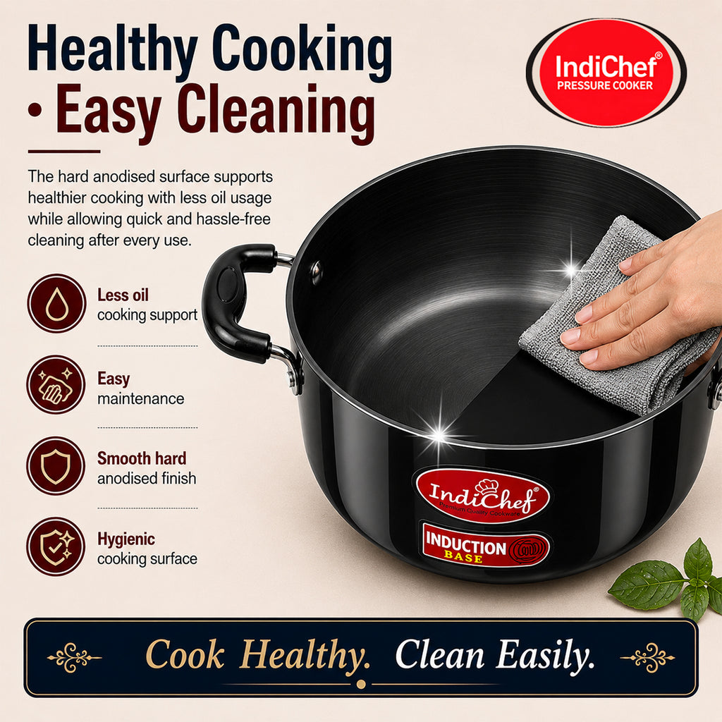 IndiChef Hard Anodised casserole with Lid | Gas Stove & Induction Friendly |Metal Spoon Safe, Riveted Handle, Healthy Cooking, less Oil Use, Easy to Clean