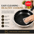 IndiChef Honeycomb Triply Stainless Steel Fry Pan with Lid | Heavy-Duty Base for Less-Oil, Healthy Cooking | Suitable for Induction & Gas | Durable, Scratch-Resistant Surface | 60 month warranty