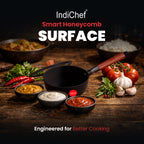 IndiChef Cast Iron Sauce Pan with Cover Cooking Pot | Milk Tea Boiling Heating Kitchen Use Gas Stove Induction Cooking | Stainless Steel Body Glass Lid Handle Grip Multipurpose Cooking Utensil