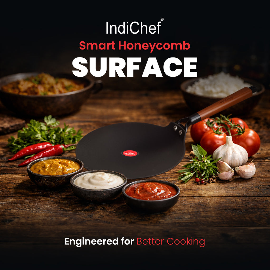 IndiChef Cast Iron ROTI Tawa Cooking Pan | for Roti Chapati Paratha Making Use | Flat Tawa for Kitchen Cooking | Metal Body Cooking Surface | Gas Stove Compatible Tawa with Handle Cooking Pan