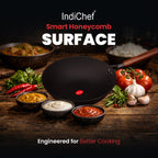 IndiChef Cast Iron Deep Frying Pan with Cover | Cooking Utensil for Frying Saute and Stir Cooking Use | Metal Kadai with Lid for Kitchen Cooking Tasks | Round Deep Pan for Oil Based Cooking Food