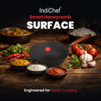 IndiChef Cast Iron Deep Wok With Cover | Wok For Frying Saute Cooking Kitchen Use | Long Handle With Side Helper For Lifting Control | Metal Body Round Base Pan With Lid For Food Preparation And Cooking