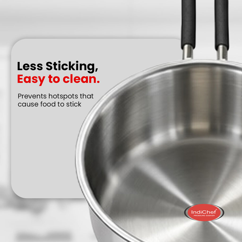 Indichef Triply Stainless Steel Saucepan with Lid | 2.5 mm Thick | Tea, Chai Pan | Induction & Gas Friendly, Heavy Bottom - Silver