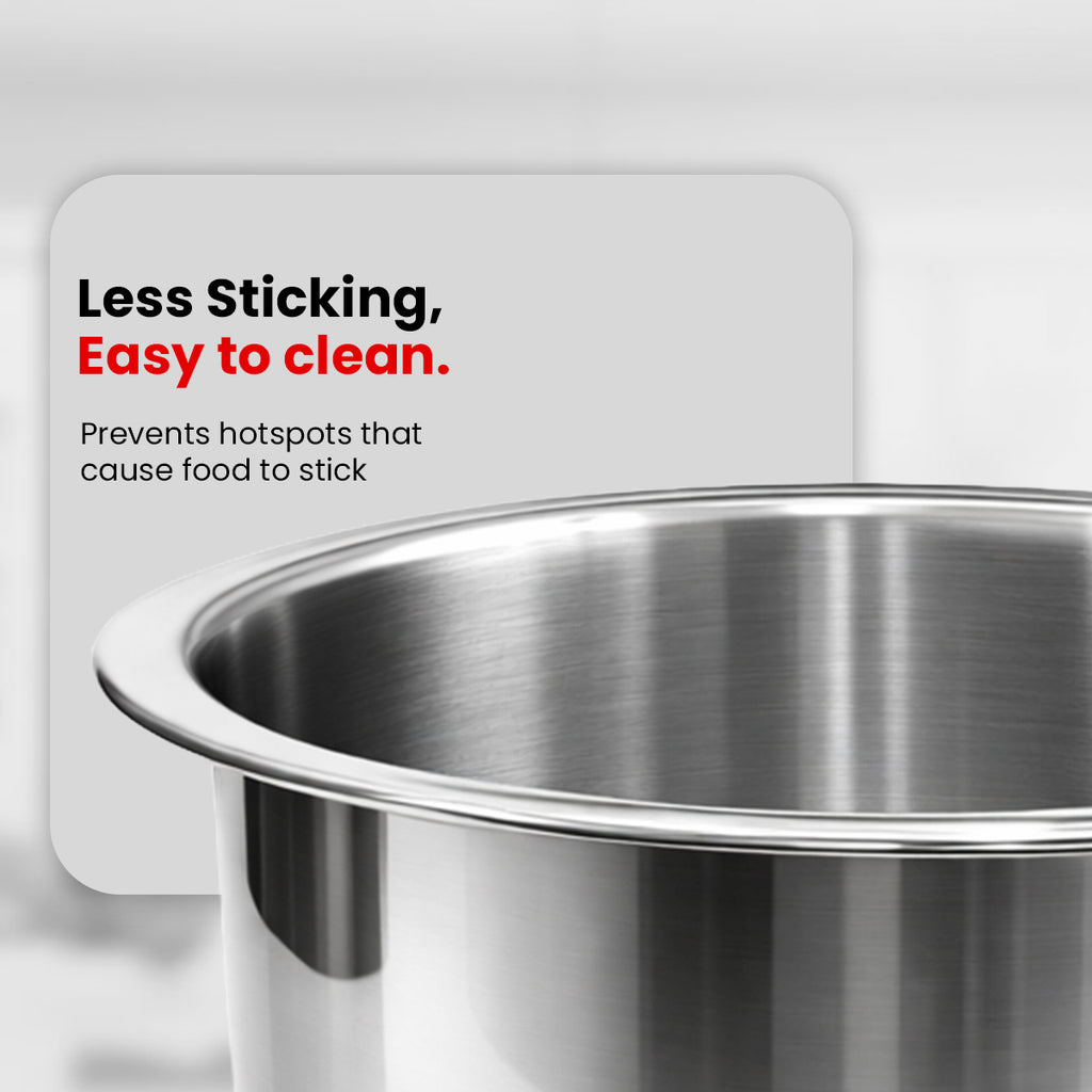 IndiChef Tri-Ply Stainless Steel TOPE | Heavy-Duty Base, Healthy Cooking | Suitable for Induction & Gas | Durable, Scratch-Resistant Surface |