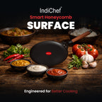 IndiChef Cast Iron DOSA Tawa Cooking Pan | for Dosa Uttapam Crepe Making Use | Flat Tawa for Kitchen Cooking | Metal Body Cooking Surface | Gas Stove Compatible Tawa with Handle Cooking Pan