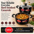 IndiChef Hard Anodised casserole with Lid | Gas Stove & Induction Friendly |Metal Spoon Safe, Riveted Handle, Healthy Cooking, less Oil Use, Easy to Clean