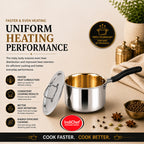 IndiChef Brass Triply Saucepan Tea pan Milk pan in heavy weight with Lid | Gas Stove & Induction Friendly | Insulated Heat-Resistant Handle | Pure Pital/Brass Tea Pan with Triply body | Chemical-Free