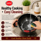 IndiChef Hard Anodised Kadhai with Lid | Gas Stove & Induction Friendly | Metal Spoon Safe | Riveted Handle | Easy to Clean |