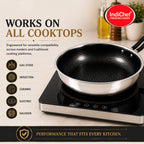 IndiChef Honeycomb Triply Stainless Steel Fry Pan with Lid | Heavy-Duty Base for Less-Oil, Healthy Cooking | Suitable for Induction & Gas | Durable, Scratch-Resistant Surface | 60 month warranty