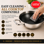 IndiChef Honeycomb triply Stainless Steel kadahi/kadhai with Lid | Heavy-Duty Base for Less-oil, Healthy Cooking | Suitable for Induction & Gas | Durable, Scratch-Resistant Surface | 60 month warranty