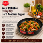 IndiChef Hard Anodised Frypan with Lid | Gas Stove & Induction Friendly |Metal Spoon Safe, Riveted Handle, Healthy Cooking, less Oil Use, Easy to Clean |