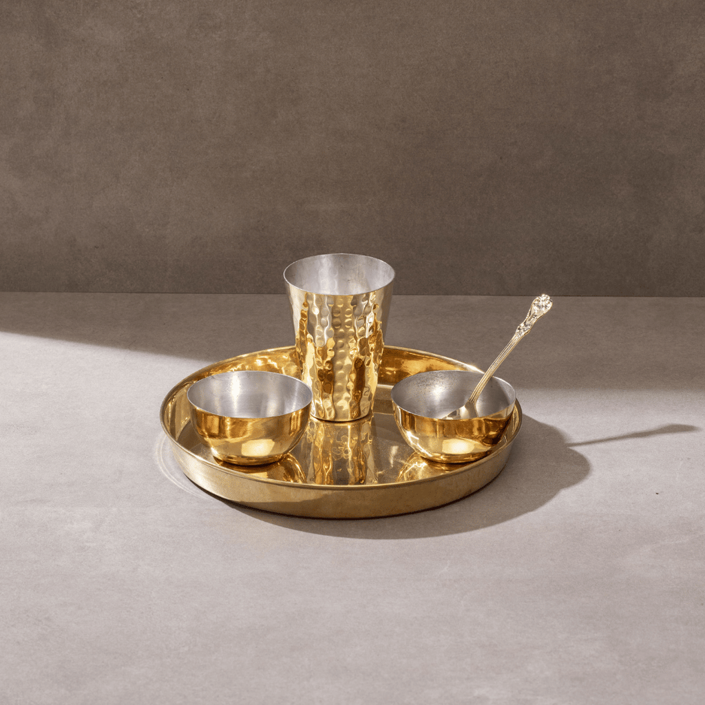 Brass Thaali Set - 20 pieces dinner set (4 Thaali, 8 bowls, 4 glass and 4 spoon)