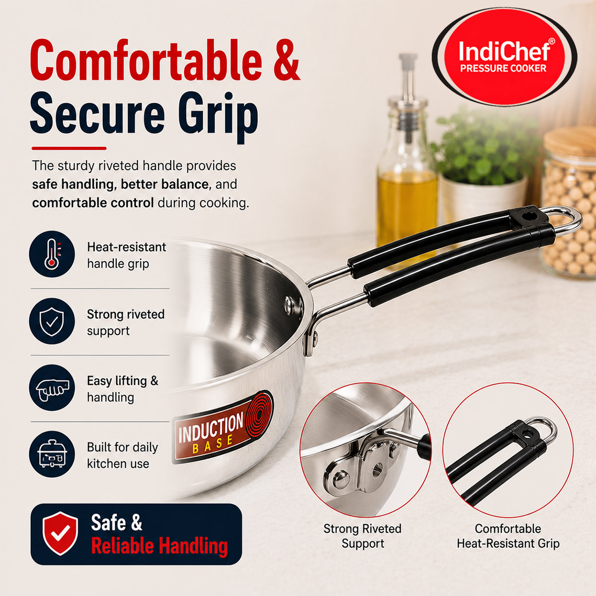 IndiChef Aluminium Induction friendly Frypan with Lid | Heavy Bottom Frying Pan for Daily Cooking | Heavy Weight Multipurpose Silver Cookware | Non Toxic Aluminium |