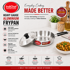 IndiChef Aluminium Induction friendly Frypan with Lid | Heavy Bottom Frying Pan for Daily Cooking | Heavy Weight Multipurpose Silver Cookware | Non Toxic Aluminium |