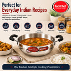 IndiChef Aluminium induction friendly Kadhai with Lid | Heavy Bottom Heavy Weight Kadai for Deep Frying & Cooking | Multipurpose Silver Cookware | Non Toxic Aluminium |
