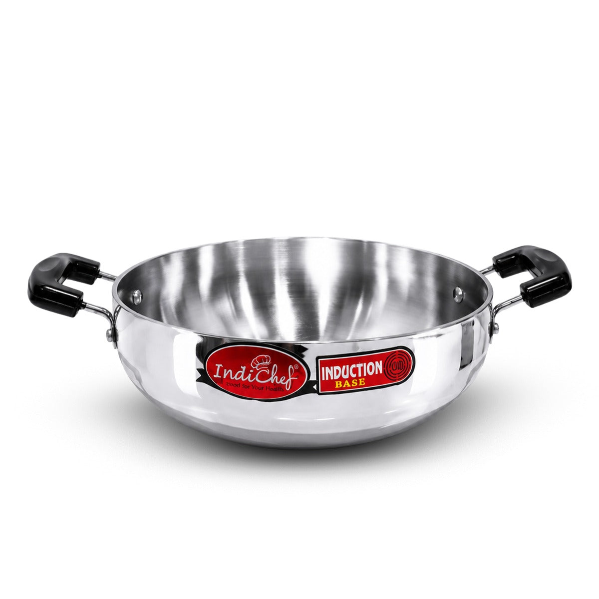 IndiChef Aluminium induction friendly Kadhai with Lid | Heavy Bottom Heavy Weight Kadai for Deep Frying & Cooking | Multipurpose Silver Cookware | Non Toxic Aluminium |