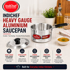 IndiChef Aluminium Induction friendly saucepan Tea Pan Milk Pan with Lid | Heavy Bottom Saucepan for Tea, Milk & Water | Heavy Weight Multipurpose Silver Cookware | Non Toxic