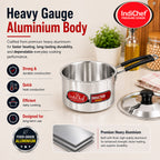 IndiChef Aluminium Induction friendly saucepan Tea Pan Milk Pan with Lid | Heavy Bottom Saucepan for Tea, Milk & Water | Heavy Weight Multipurpose Silver Cookware | Non Toxic