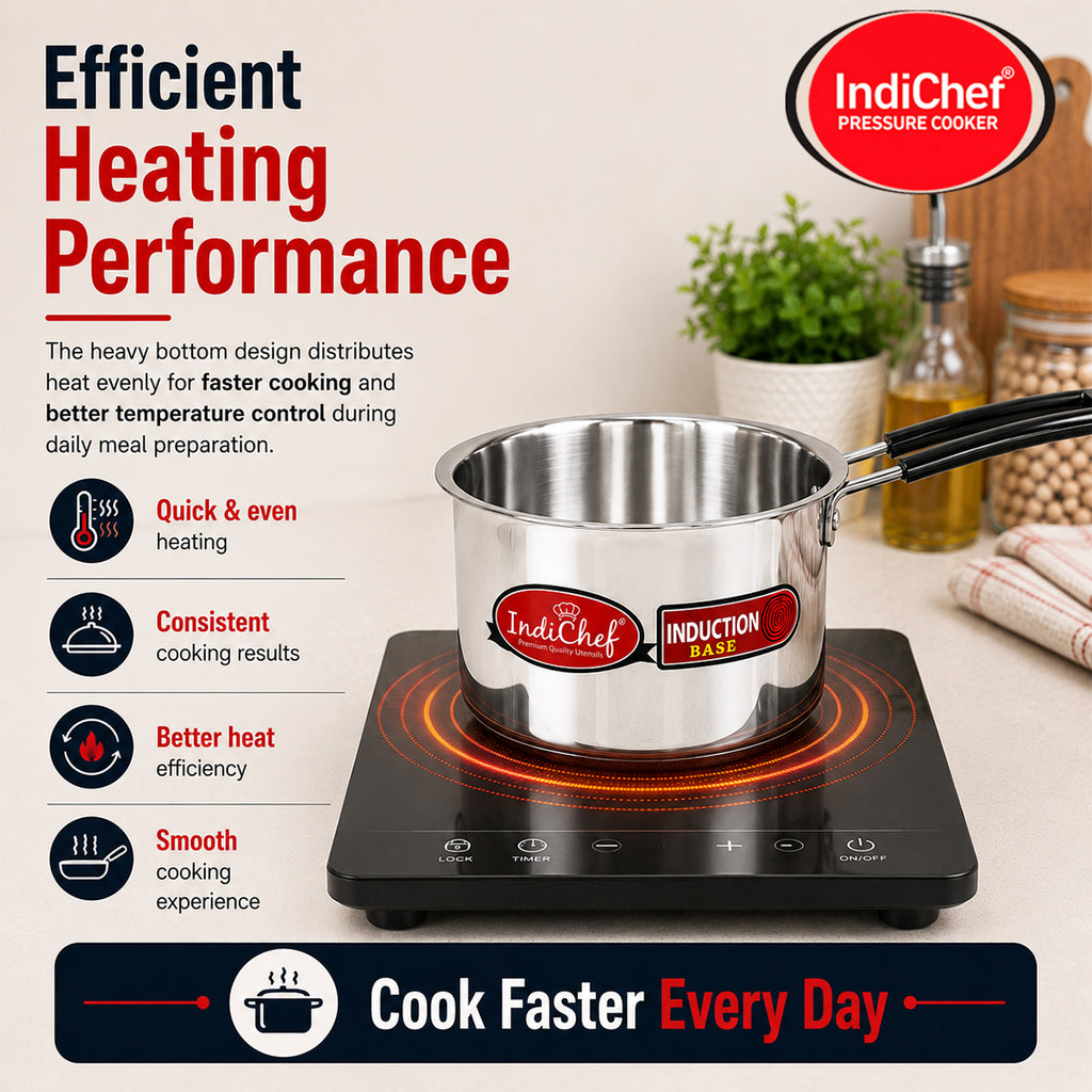 IndiChef Aluminium Induction friendly saucepan Tea Pan Milk Pan with Lid | Heavy Bottom Saucepan for Tea, Milk & Water | Heavy Weight Multipurpose Silver Cookware | Non Toxic