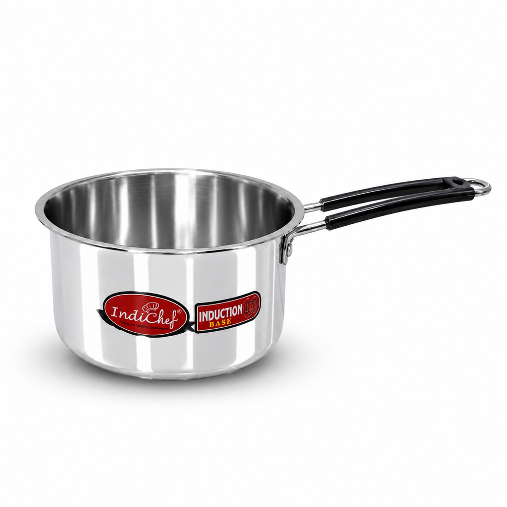 IndiChef Aluminium Induction friendly saucepan Tea Pan Milk Pan with Lid | Heavy Bottom Saucepan for Tea, Milk & Water | Heavy Weight Multipurpose Silver Cookware | Non Toxic