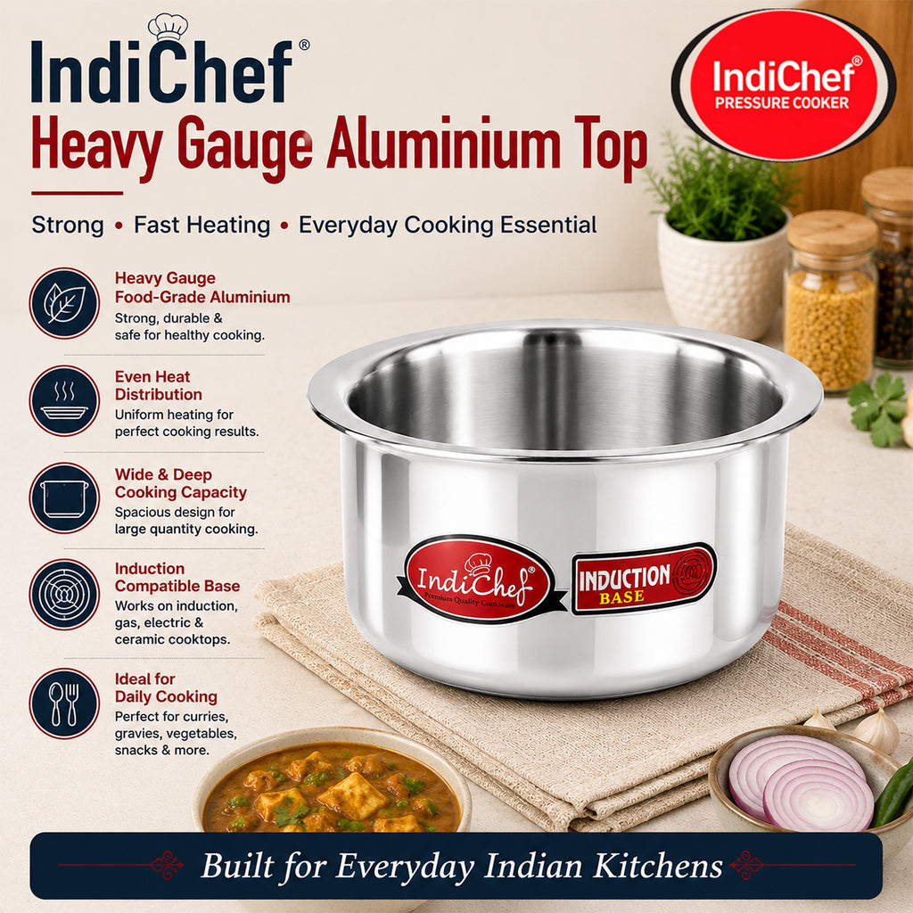 IndiChef Aluminium Induction friendly Top in heavy weight | Premium Silver Pan/Tea Pan/Water Pot Cookware for Multipurpose Uses | Non Toxic, Heavy-Bottom