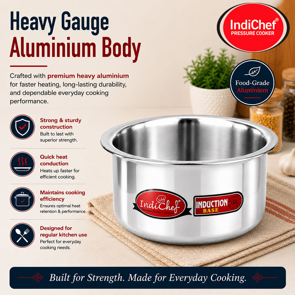 IndiChef Aluminium Induction friendly Top in heavy weight | Premium Silver Pan/Tea Pan/Water Pot Cookware for Multipurpose Uses | Non Toxic, Heavy-Bottom