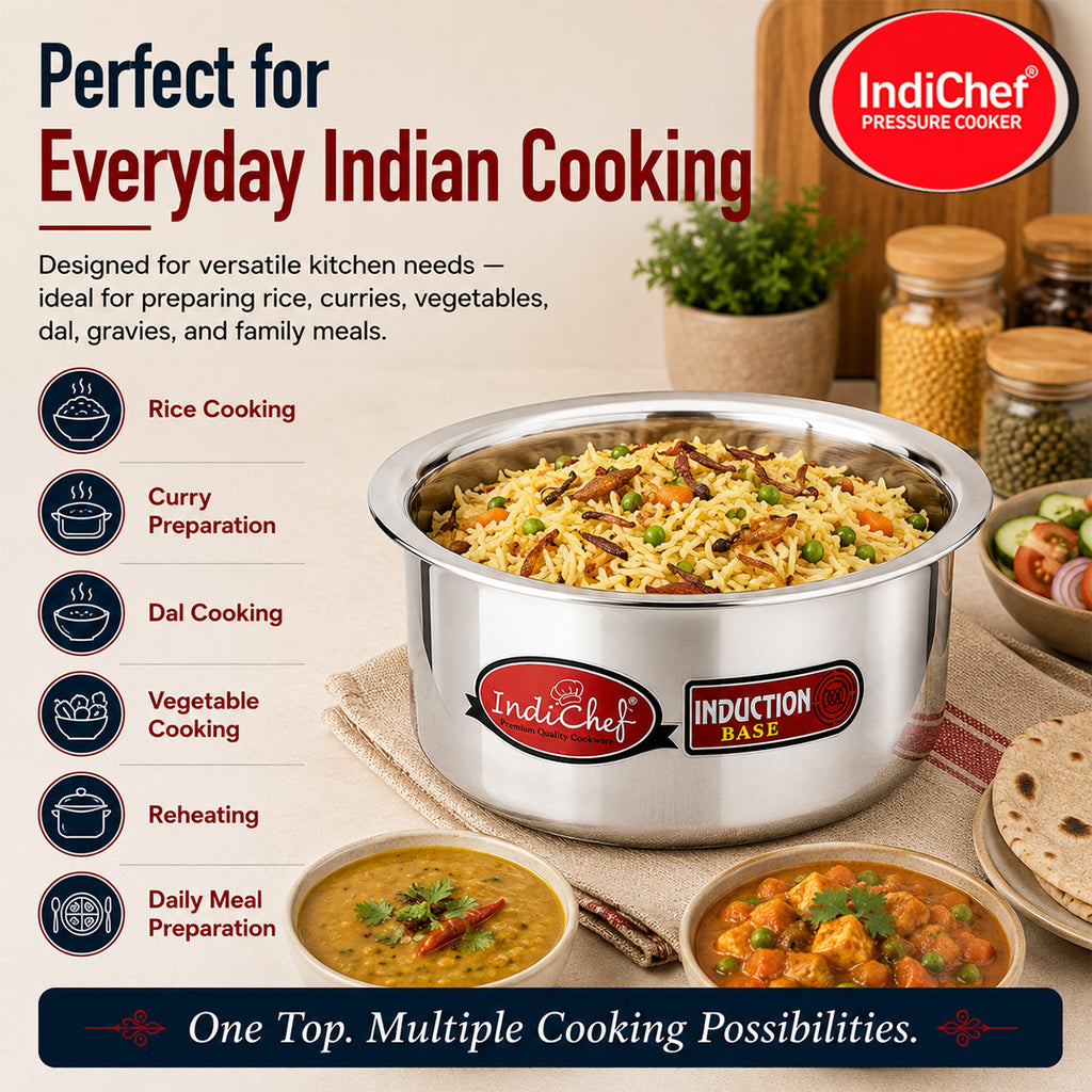 IndiChef Aluminium Induction friendly Top in heavy weight | Premium Silver Pan/Tea Pan/Water Pot Cookware for Multipurpose Uses | Non Toxic, Heavy-Bottom