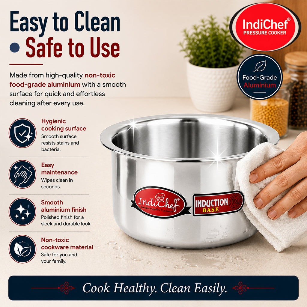 IndiChef Aluminium Induction friendly Top in heavy weight | Premium Silver Pan/Tea Pan/Water Pot Cookware for Multipurpose Uses | Non Toxic, Heavy-Bottom