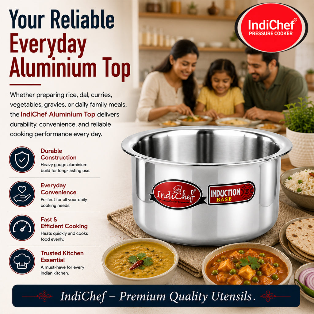 IndiChef Aluminium Induction friendly Top in heavy weight | Premium Silver Pan/Tea Pan/Water Pot Cookware for Multipurpose Uses | Non Toxic, Heavy-Bottom