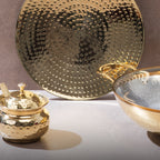 Brass Essentials Combo Set (Brass Roti Tawa with Insulated handle, Brass Ghee Pot, Brass Kadhai with Insulated handles & Glass lid)